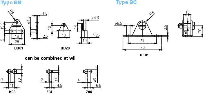 Type BB and BC zinc plated brackets